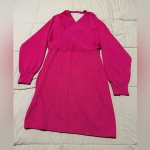 Vibrant Pink Long-Sleeve Sweater Dress